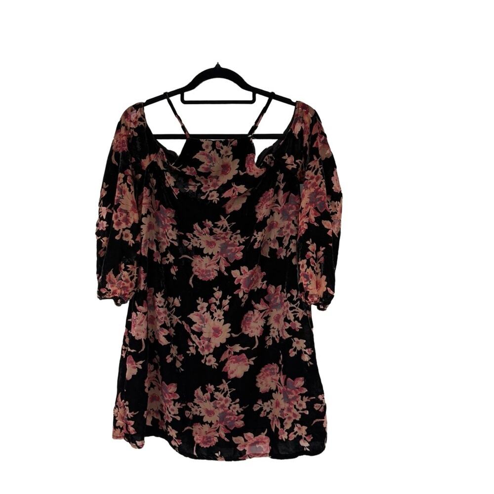Audrey 3+1 Dress Womens S Pink Black Floral Burn Out Velvet Cold Shoulder Small